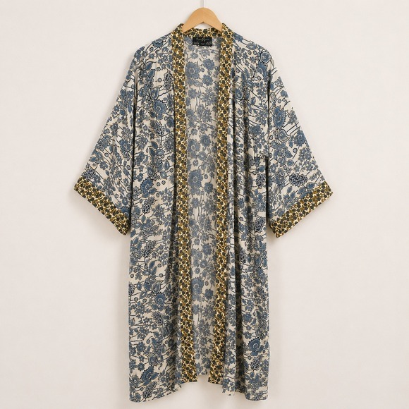 Jessica Simpson Sweaters - Jessica Simpson Floral Kimono Cardigan Womens 1X Blue Yellow Frozen Dew Boho